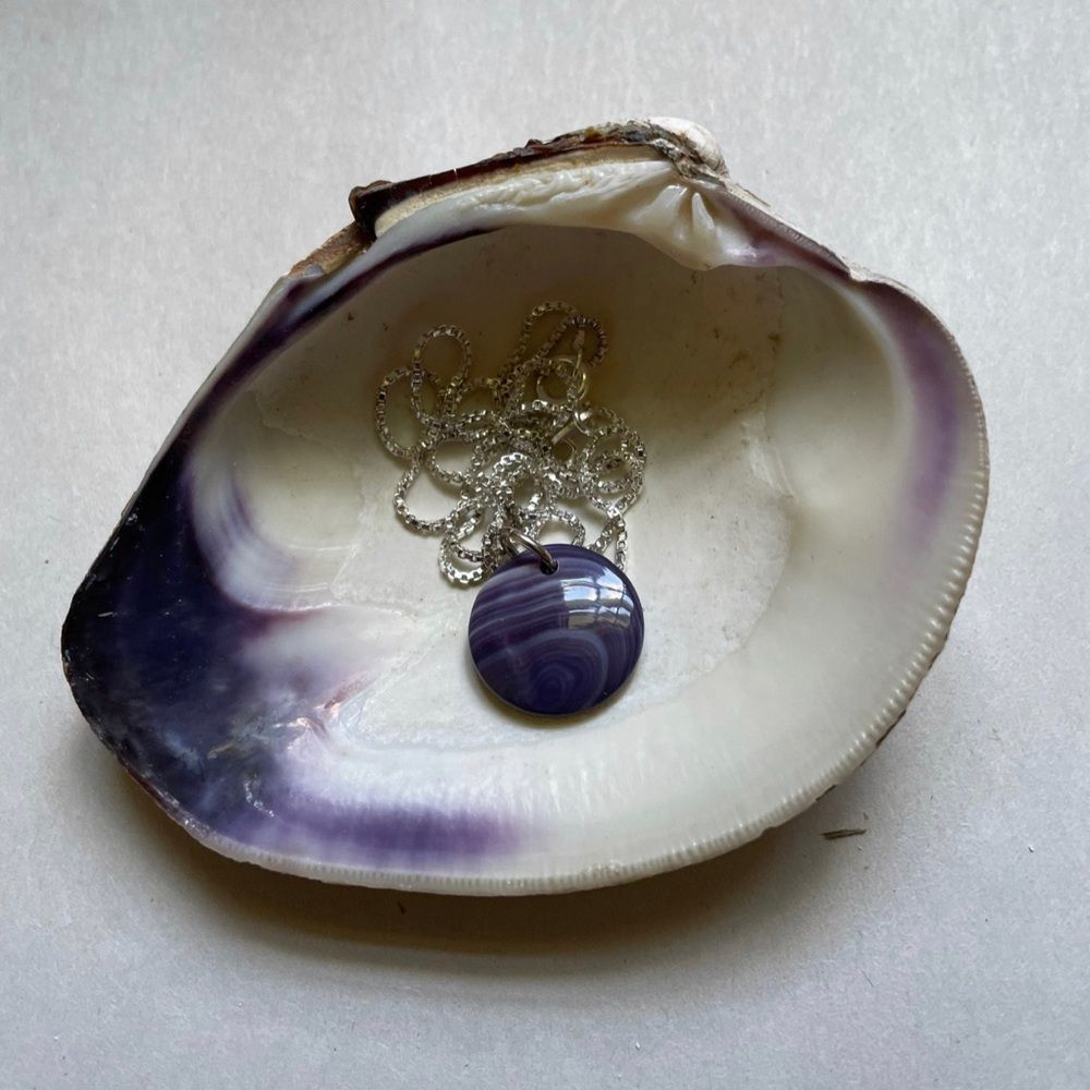Wampum Pendant Quahog Shell Sterling Silver Chain